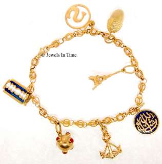 Charm Bracelet 18k Gold 7 Charms 8 Inch  