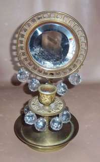 Antique Brass & Crystals Candle Holder Beveled Mirror  