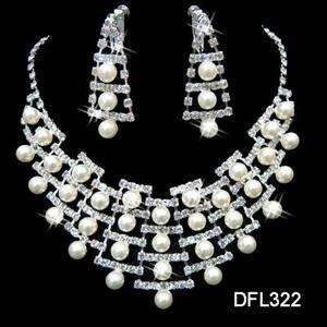 Wedding Bridal Pearl crystal necklace earring set TL322  
