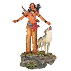  Indian Stands With Wolf   Collectible Figurine Statue 