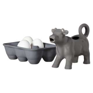 Stoneware Grey Cow Creamer and Egg Crate Set.Opens in a new window