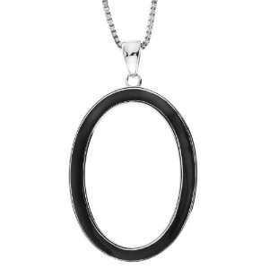   Silver Black and White Enamel Circle Pendant Necklace, 18 Jewelry