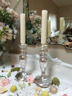   Elegant Silver Mercury Glass Antiqued Candlesticks Candleholders
