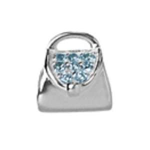   Sterling Silver Handbag Bead with Blue CZ Crystals For Charm Bracelets