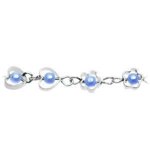  Light Blue Faux Pearl Blooming Floral Hearts Belly Chain Jewelry
