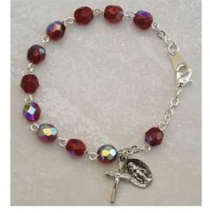   Childrens Girls Stretch Rosary Bracelet Birthstone Garnet January Red