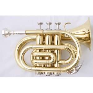   Brass Pocket Trumpet with Hard Case, Cleaning Cloth, and Gloves