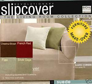 Sofa Loveseat Chair Suede Slipcovers  Brown Red Green  