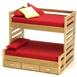  Dollhouse Miniature Oak Trundle Bunk Bed 
