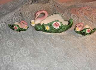 Vintage Royal Sealy China Porcelain 3 Pc Swan Planter Candle Holders