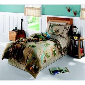 Camping Nature Themed Bears & Deer Full Comforter Set (8 Piece Bed In 