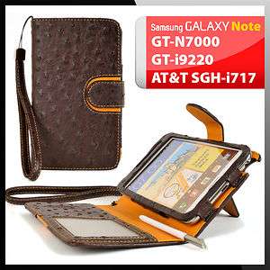   Galaxy Note Luxury Ostrich Leather BROWN Case Cover Flip Clutch Diary