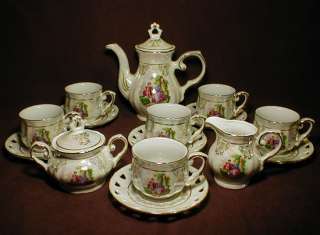 Victorian 17pc. Fine Porcelain Complete Coffee/Tea Set  