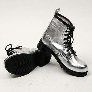 Womens Silver Military Shiny Combat Boots US size 6~8.5  