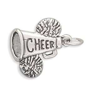   Sterling Silver Charm Pendant Cheerleader Pom Poms Megaphone Jewelry