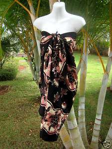 Sarong PLUS SIZED Black Brown Turtle Coverup Wrap Dress  