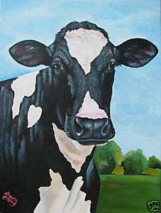 Holstein cow farm primitive dairy fine art painting  