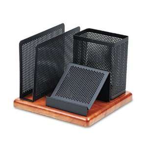  Desk Organizer, Metal/Wood, 5 7/8 x 5 7/8 x 4 1/2, Black/Cherry 