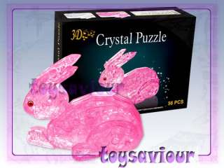 3D Crystal Puzzle Jigsaw 56pcs Rabbit Pink  