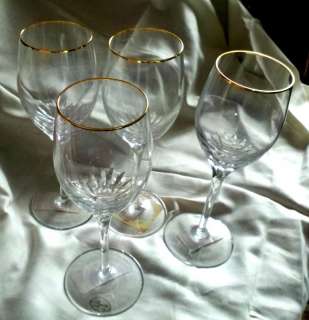 Set of 4 Rogaska Crystal Gold Rimmed Goblets 1990  
