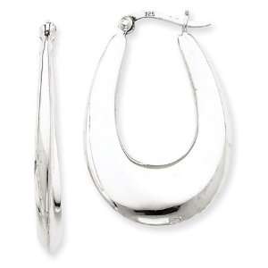    925 Sterling Silver Polished Chunky Oval Hoop Earrings Jewelry