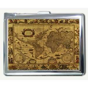  Antique World Map Cigarette Case with Built in Lighter 