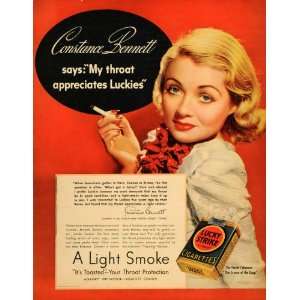 1937 Ad Lucky Strike Cigarette Tobacco Cough Bennett   Original Print 