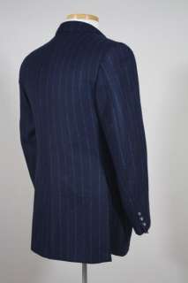 Vintage 60s Style Custom Navy Stripe 3 Piece Suit 38 XS  