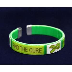 Lime Green Ribbon Fabric Bangle Bracelet   Find The Cure (Child Size 