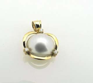 14k Yellow Gold Mabe Pearl Diamond Charm Pendant  