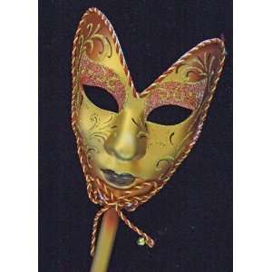 Venetian Mask Full Face Mardi Gras Burgundy Halloween Masquerade Stick 