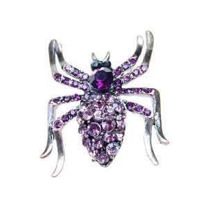   Purple Crystal Rhinestone Spider Bug Insect Costume Pin Brooch