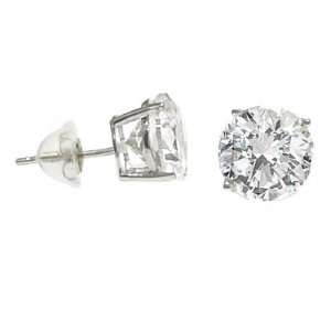 Solitaire Stud Earrings Round Cubic Zirconia CZ 14k White Gold Basket 