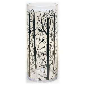  Glass Cylinder Vase with Black Tree Silhouette Design 