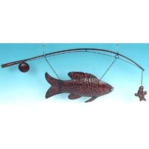    Large Decorative Fishing Pole with Fish Wall Plaque