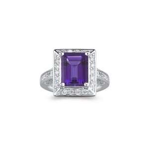  0.91 Cts Diamond & 2.90 Cts Amethyst Ring in 14K White 