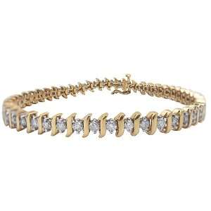 14k Yellow Gold Diamond S Link Tennis Bracelet (3 cttw, H I Color, I1 