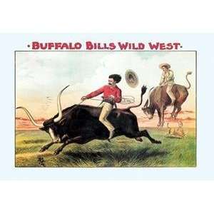  Vintage Art Buffalo Bill Steer Riding   02922 6