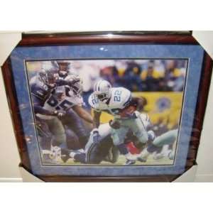 Emmitt Smith Autographed Picture   NEW Suede Framed 16X20 TRISTAR 