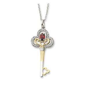 Sterling Silver and Gold plated Jan. CZ Birthstone Key 18inch Necklace 