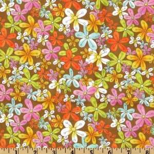  44 Wide Groovy Floating Floral Brown Fabric By The Yard 