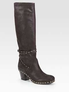 Miu Miu   Studded Leather Knee High Motorcycle Boots