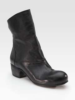 Elisanero   Leather Stacked Heel Ankle Boots    