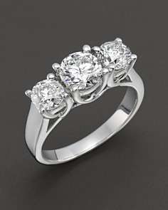 Certified Three Stone Diamond Ring in 18 Kt. White Gold, 2.0 ct. t.w.