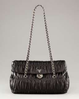 Medium Flap Ruched Leather Shoulder Bag