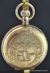 1886 Elgin 6s Pocket Watch Brooklyn Eagle 8K Solid Gold Hunters Case 