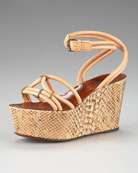 Lanvin Leather T Strap Wedge Sandal   