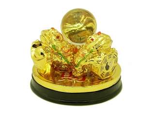 Feng Shui Triple Golden Money Frogs On Giant Coin  