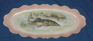 HUGE CHARGER PLATTER FISH OVAL TRAY LIMOGES PINK GOLD PORCELAIN 