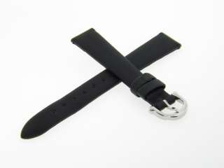   Lacroix 13mm Round Silver Buckle Black Satin Leather Watch Band Strap